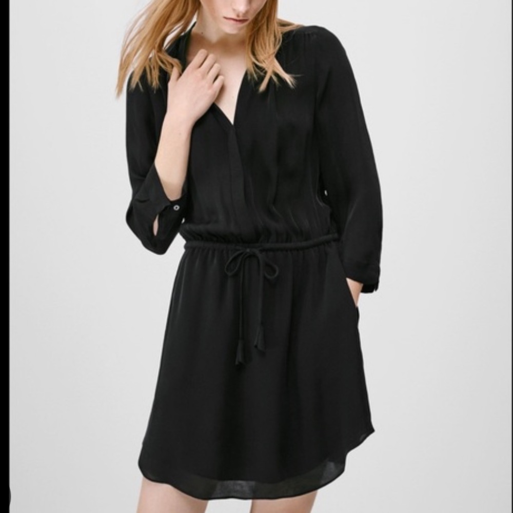 Aritzia Babaton black silk tie waist dress